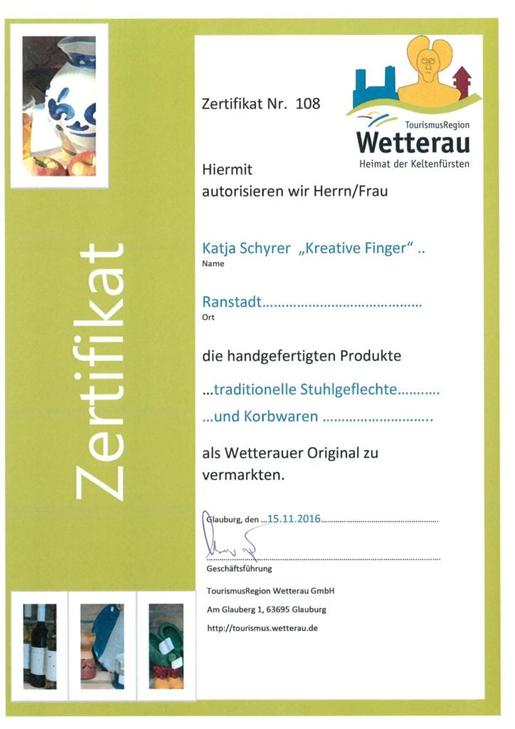 Zertifikat Wetterauer Original