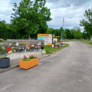 Zufahrt zum Campingplatz in Charmes von der Rezeption aus gesehen