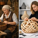 Tradition und moderne Innovation. Altes Korbmacherhandwerk und modere Flechtwerkgestaltung