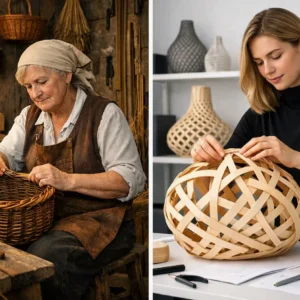 Tradition und moderne Innovation. Altes Korbmacherhandwerk und modere Flechtwerkgestaltung